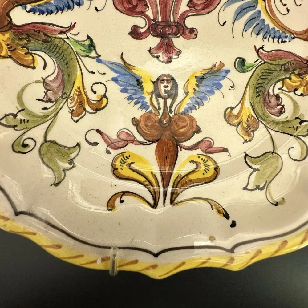 Vintage Fratelli Fanciullacci Italy Majolica Dragon Plates Set 2 Ready to Hang